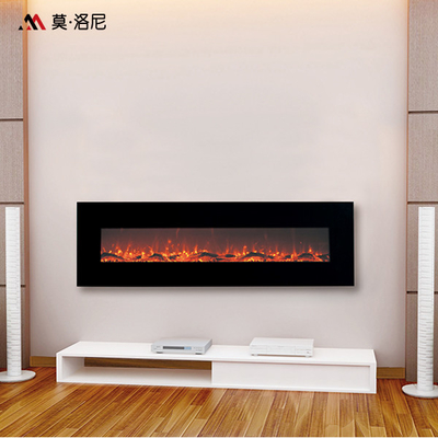72inch Black Fan-Forced Wall Mount Electric Fireplace 1500Watt Heater Orange Flame