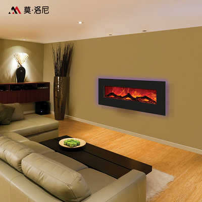 1480mm Mantel Wall Mounted Electric Fireplace Black Cold Rolled Iron Frame