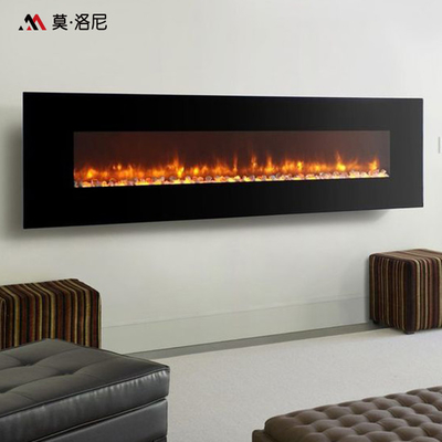 198cm Wall Mounted Electric Fireplace Room Heater Tempered Black Painted Glass