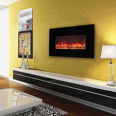 60'' 1520mm Luxury Surface Mount Electric Wall Heaters Log Flame Effect