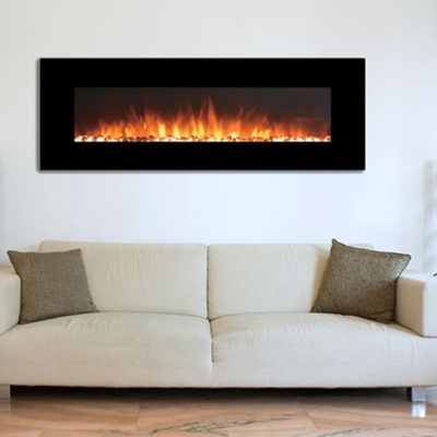2380mm Wall Bracket Remote Wall Mounted Electric Fireplace Black Painted Glass