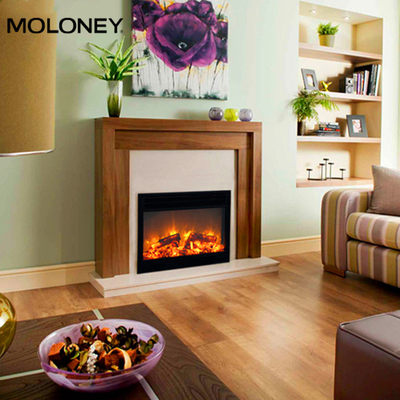750mm Built In Electric Fireplace Classic Wood Burning Flame 2 Levels Adjustable Heating