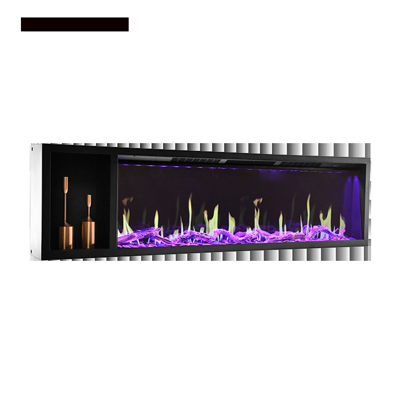 75inch Wood Mantel Fireplace Small Bevel Edge Simulation Charcoal LED Light