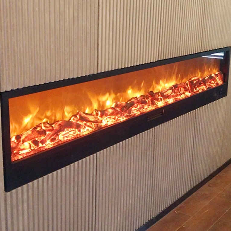 2M Bottom Hot Air Outlet Linear Heater 3 Brightness Adjust Wall Insert Electric Fireplace